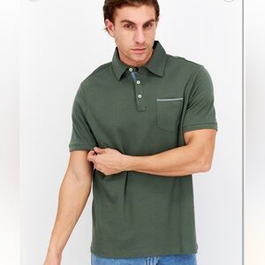NEW Tahari
Men Regular Fit Plain Short Sleeves Pocket Polo Shirt, Green